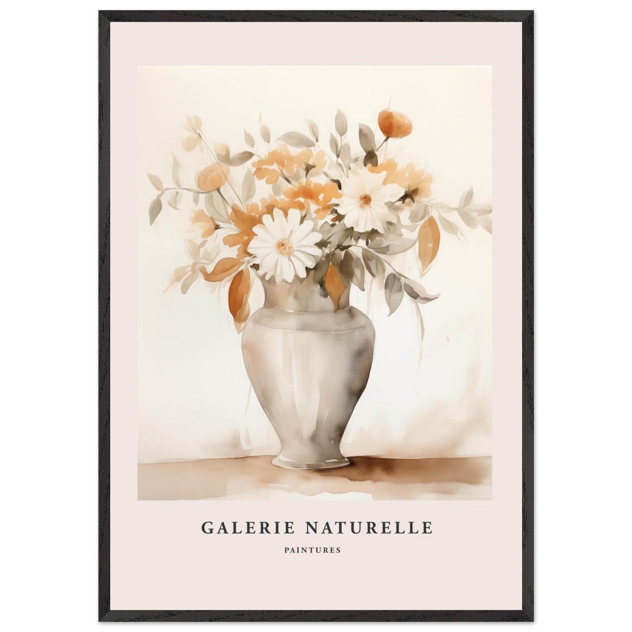 Artfulprints Poster met Lijst Bloemen in vaas 2 - 70x100 cm - Taupe