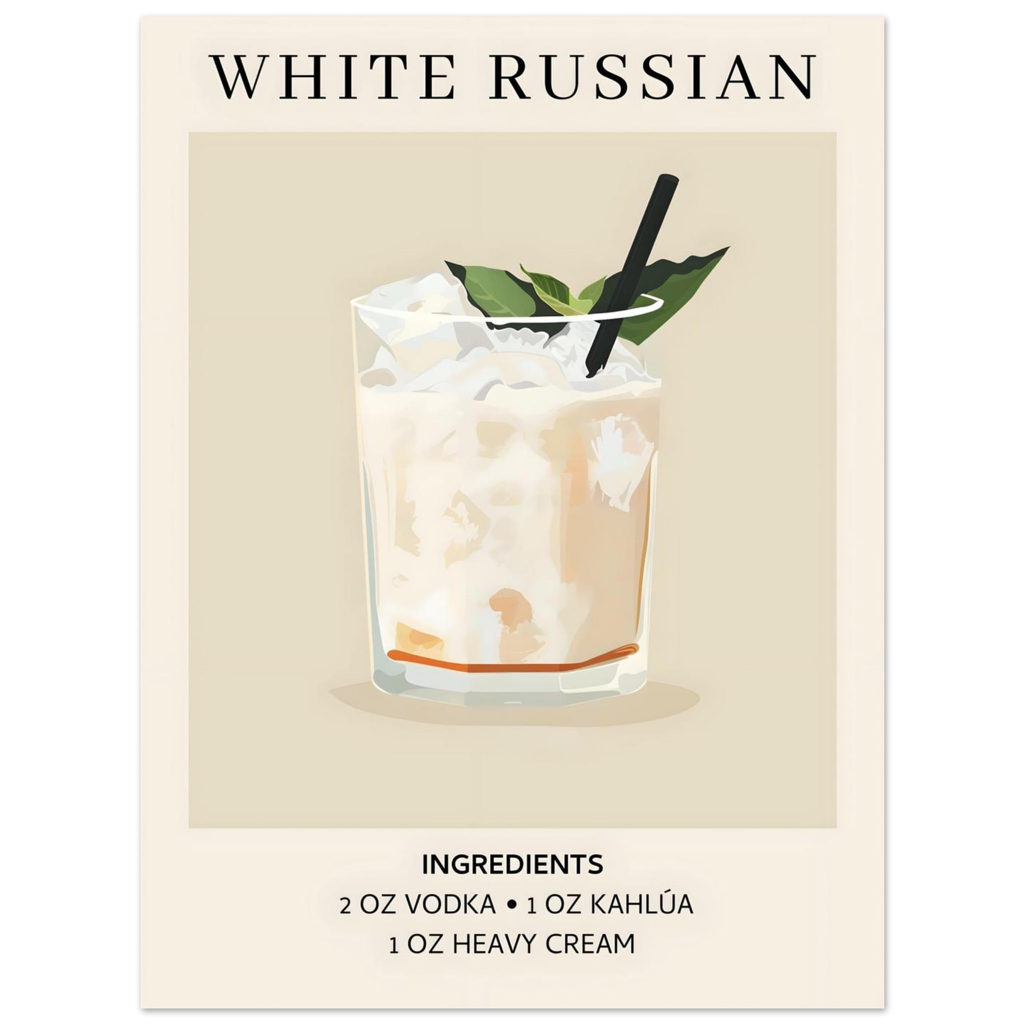 Artfulprints Poster White Russian cocktail - Ingrediënten - 30x40 cm -