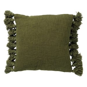RUBY – Kussenhoes 45×45 cm – 100% katoen – met flosjes – Chive – groen