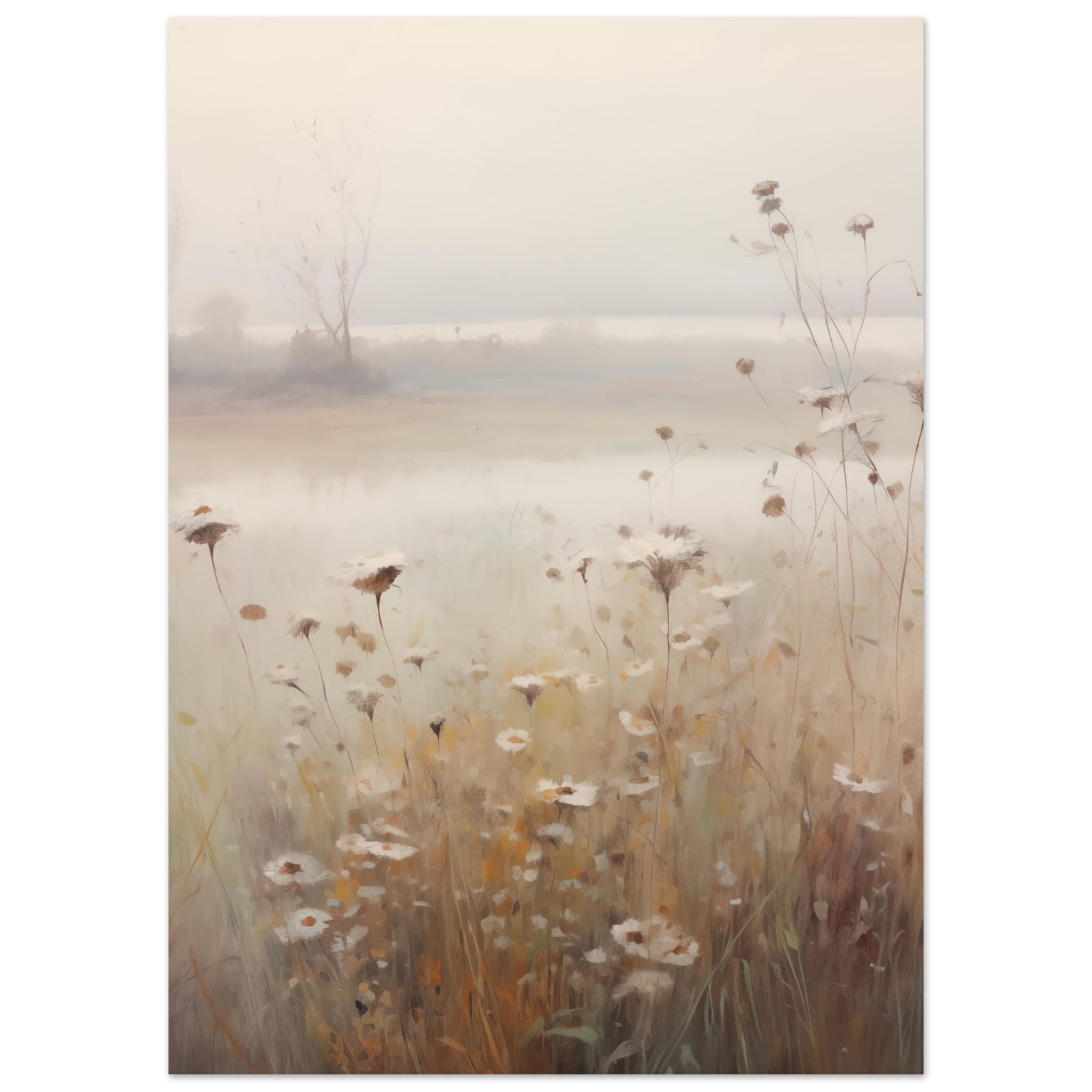 Artfulprints Poster Foggy flowerfield 1 - 50x70 cm - Taupe