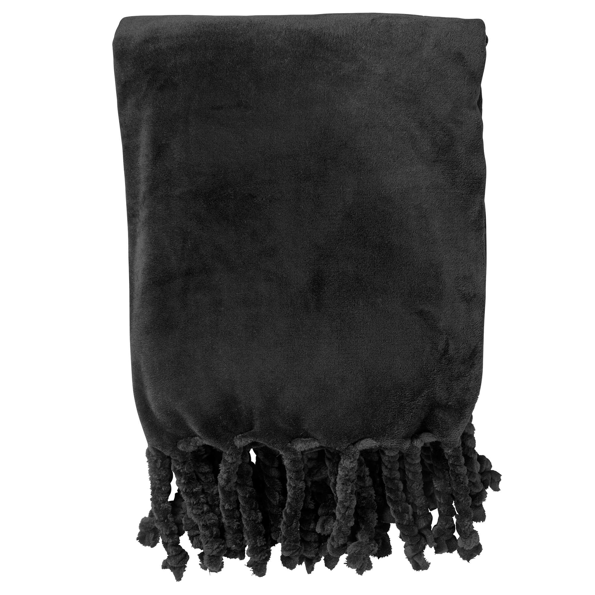 FLORIJN - Plaid 150x200 cm - grote fleece plaid met flosjes - Raven -