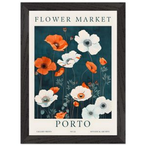 Artfulprints Poster met Lijst Flower market – Porto – A4 21×29.7 cm –