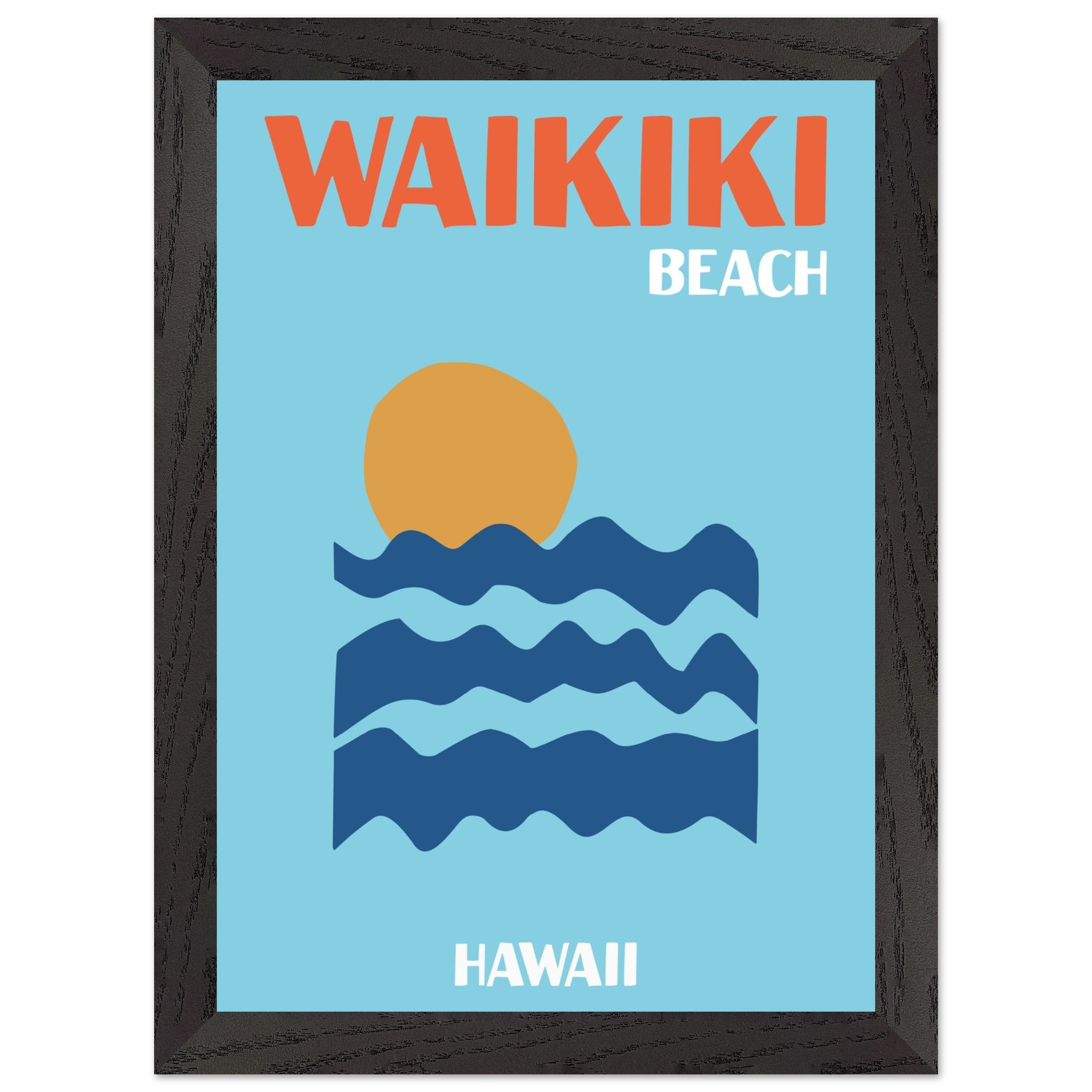 Artfulprints Poster met Lijst Hawaii - Waikiki Beach - A4 21x29.7 cm -