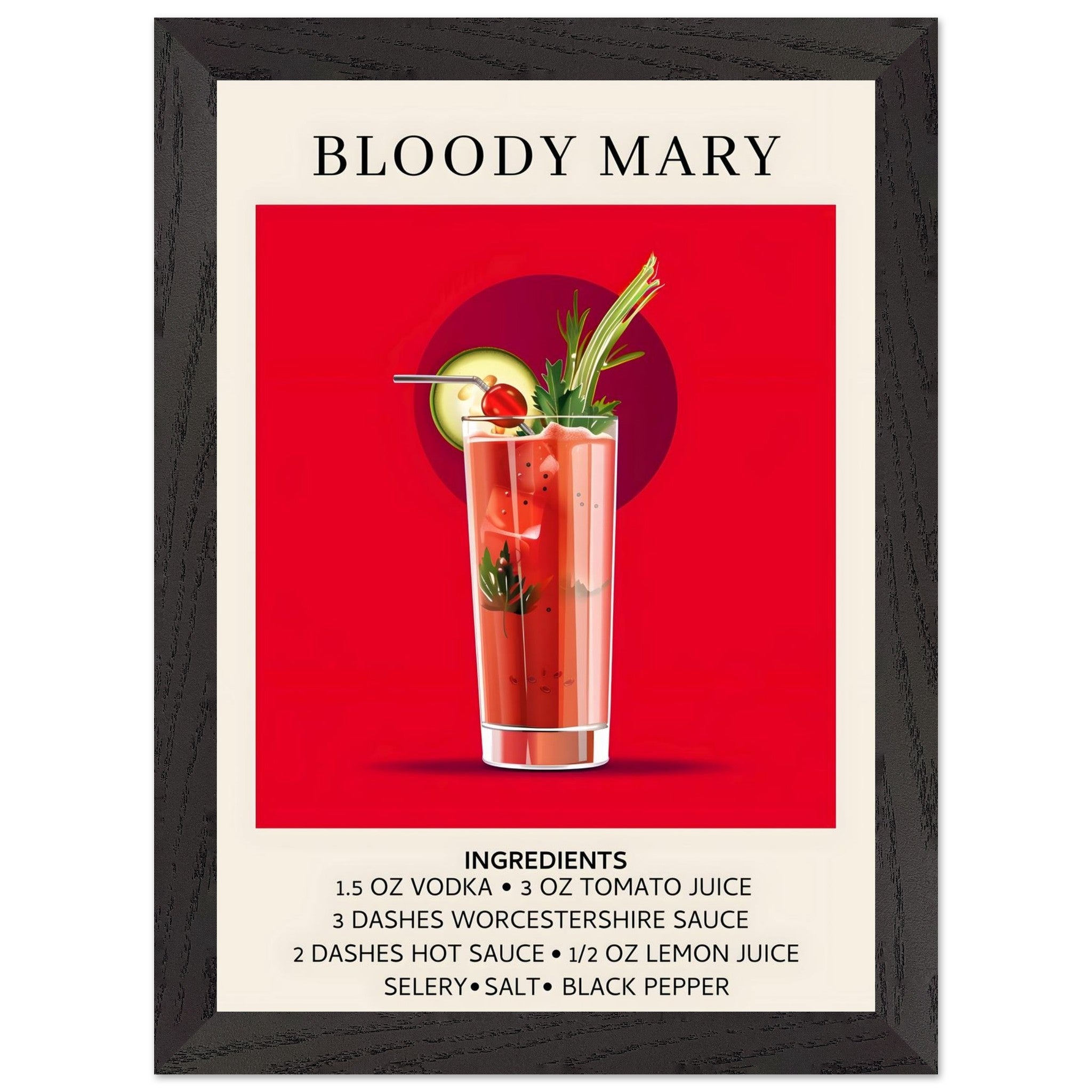 Artfulprints Poster met Lijst Bloody Mary cocktail - Ingrediënten - A4