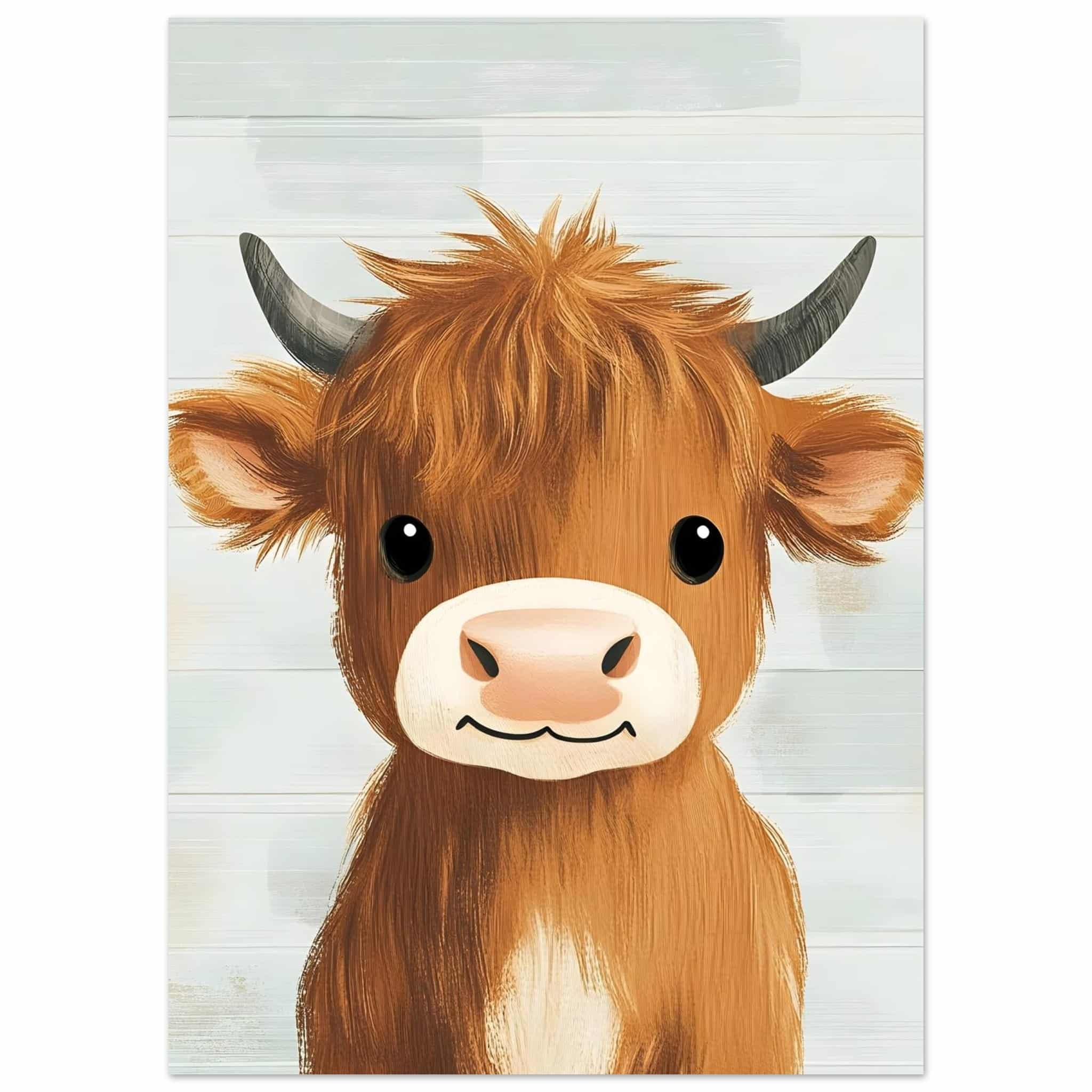 Artfulprints Poster Vriendelijke hooglander - 50x70 cm - Bruin