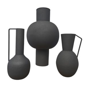 FurniLux Vazen Set Van 3 Delfi-OlaZwart – 13x13x40cm