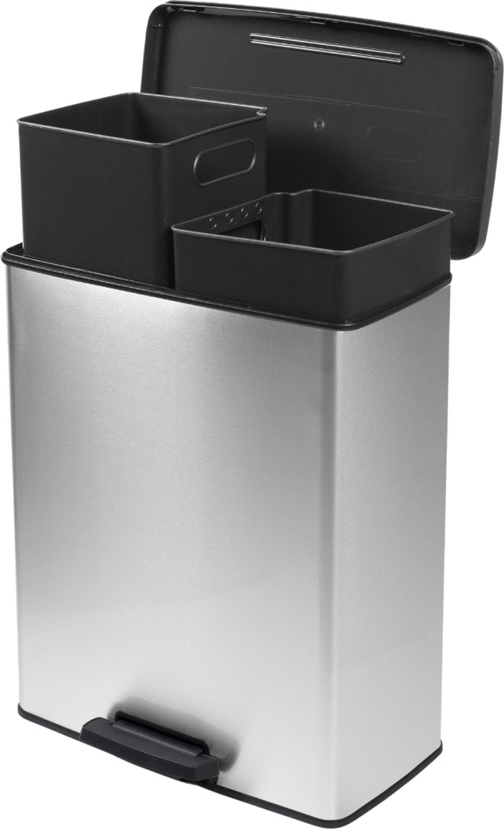 Curver Decobin Duo Prullenbak - 26L+26L - Rechthoekig - Zilver Metalli