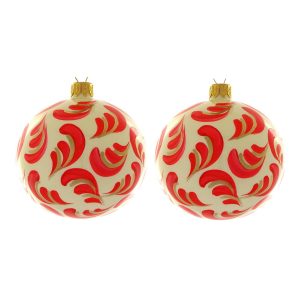 Dagmara kerstbal – glas – set van 2 – met rode takmotieven Dagmara kerstbal – glas – set van 2 – met rode takmotieven