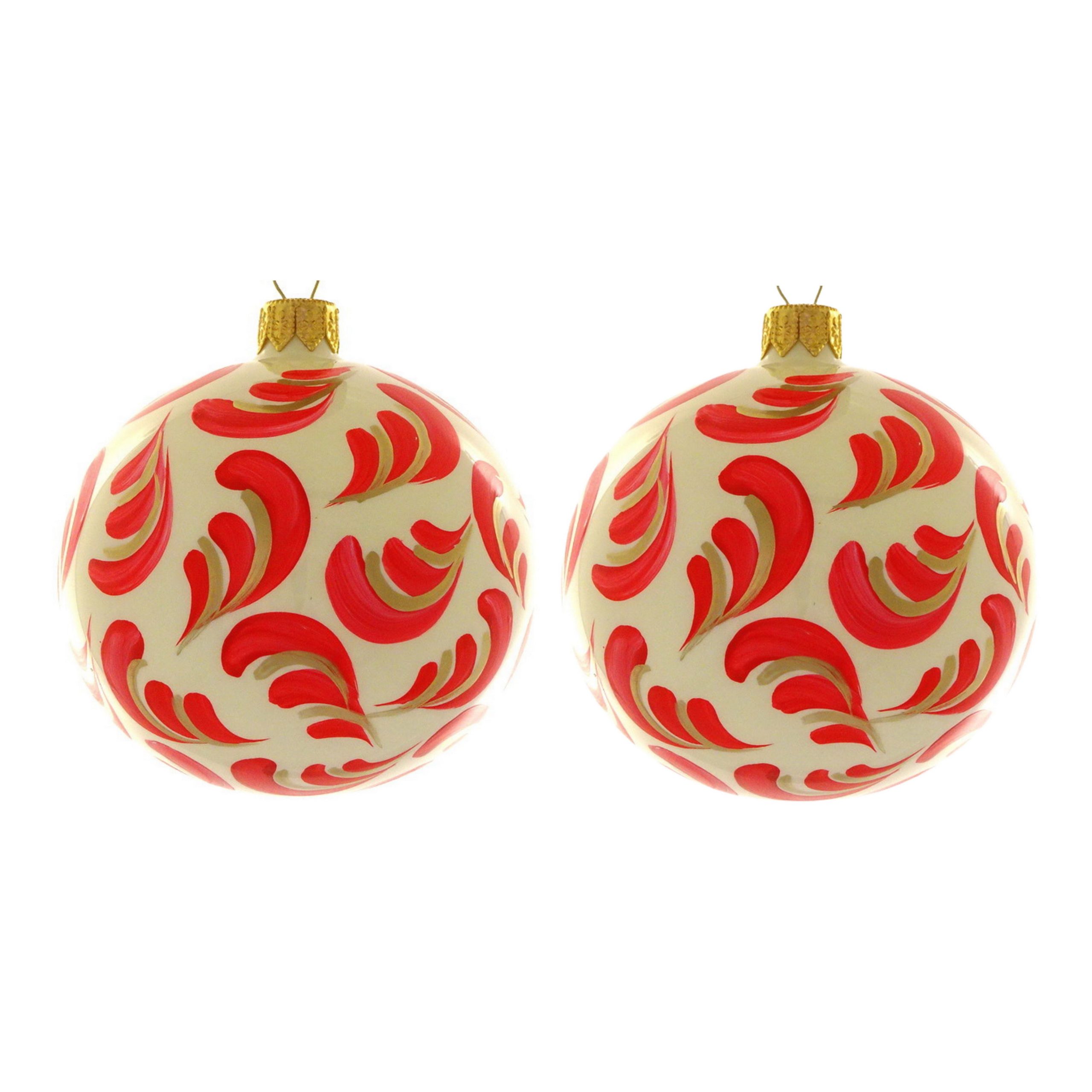 Dagmara kerstbal – glas – set van 2 – met rode takmotieven