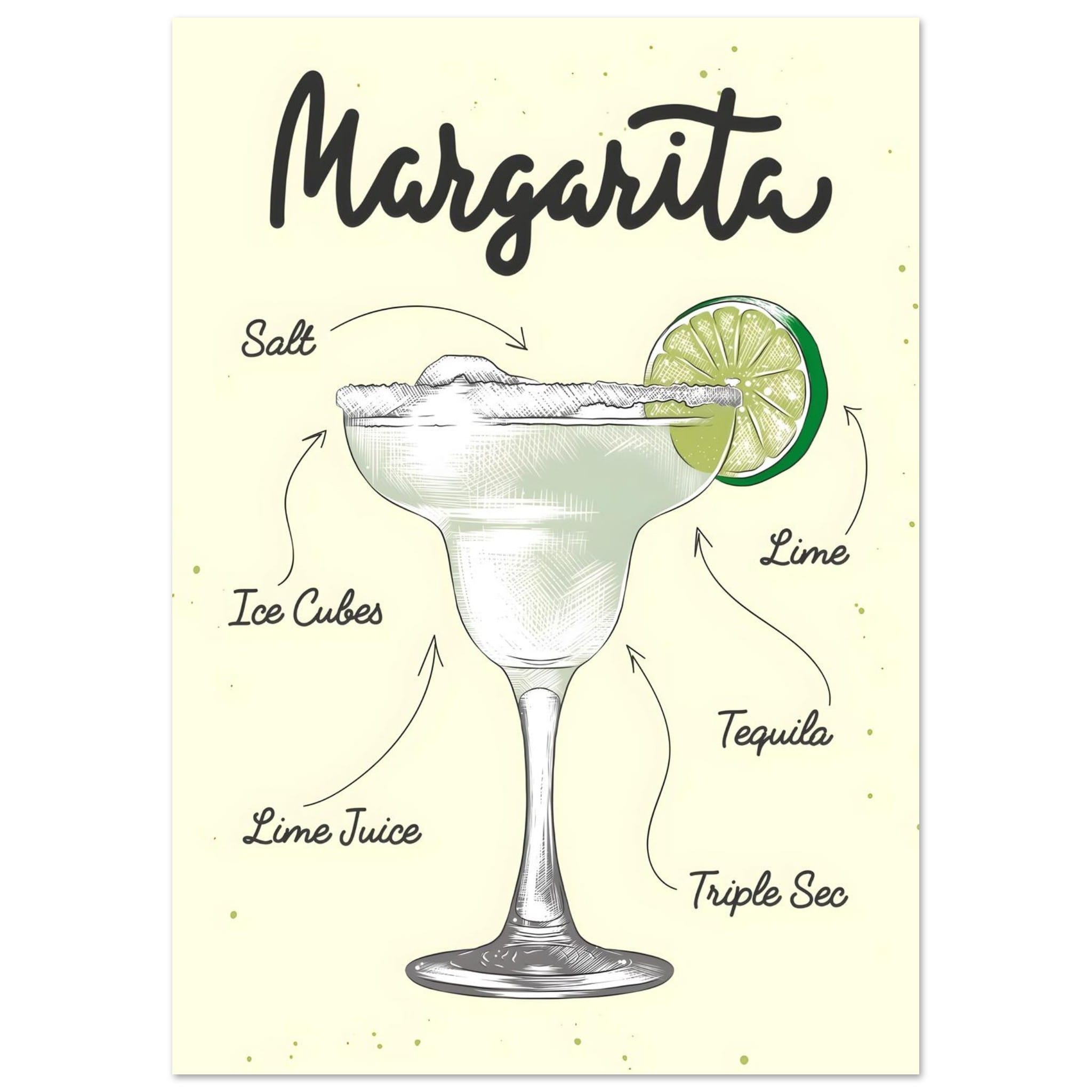 Artfulprints Margarita cocktail – Illustratie poster A4 21x29.7 cm