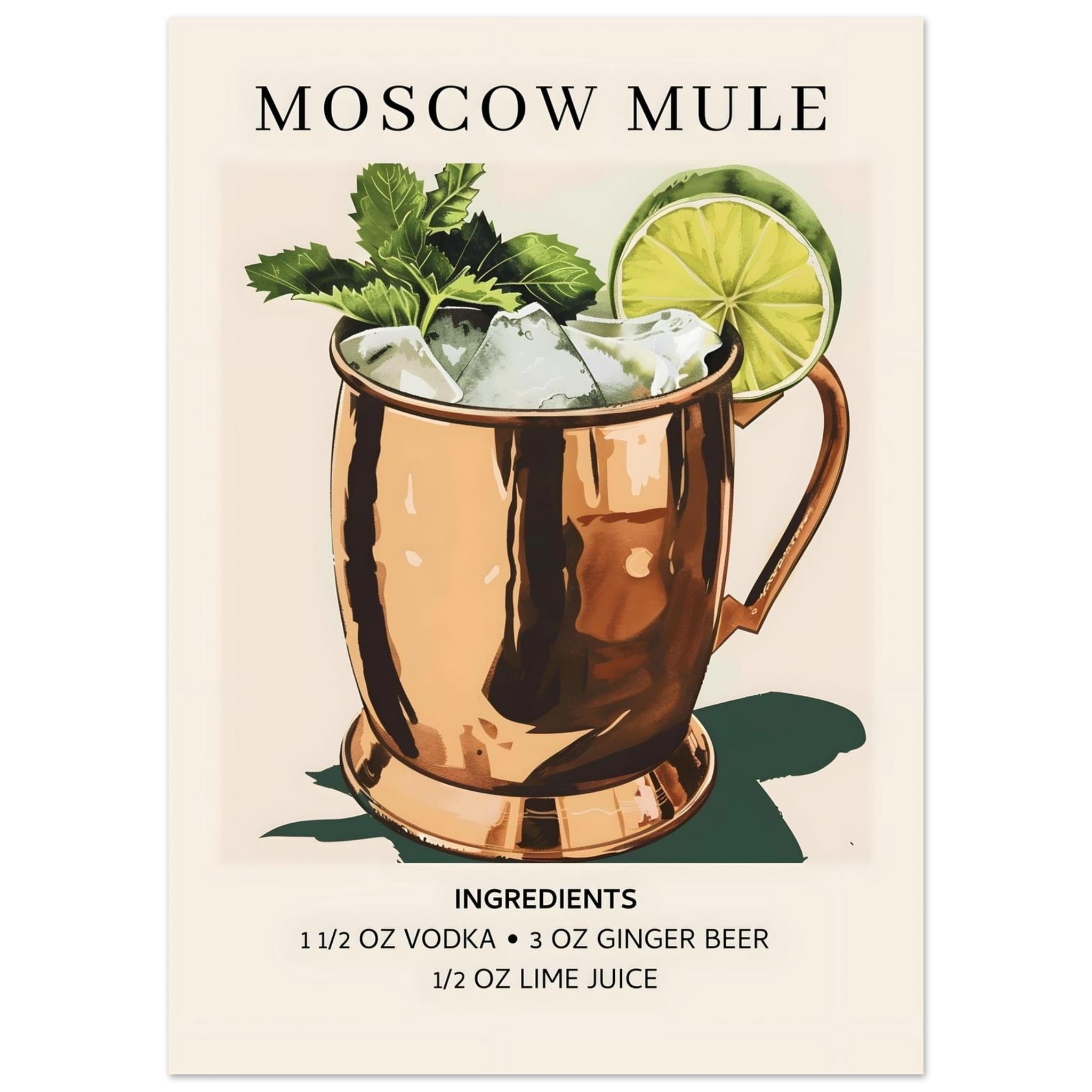 Artfulprints Poster Moscow Mule cocktail I - Ingrediënten - 50x70 cm -