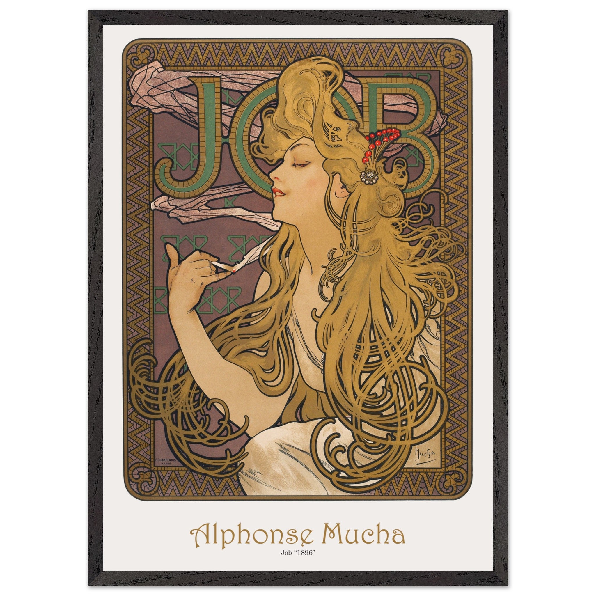 Artfulprints Poster met Lijst Alphonse Mucha - Job - 50x70 cm - Bruin
