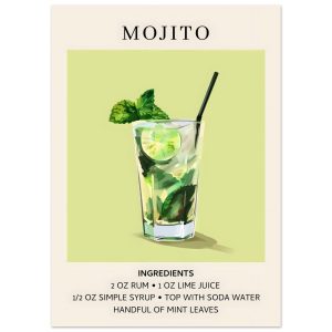 Artfulprints Poster Mojito cocktail – Ingrediënten – 50×70 cm – Groen Artfulprints Poster Mojito cocktail – Ingrediënten – 50×70 cm – Groen