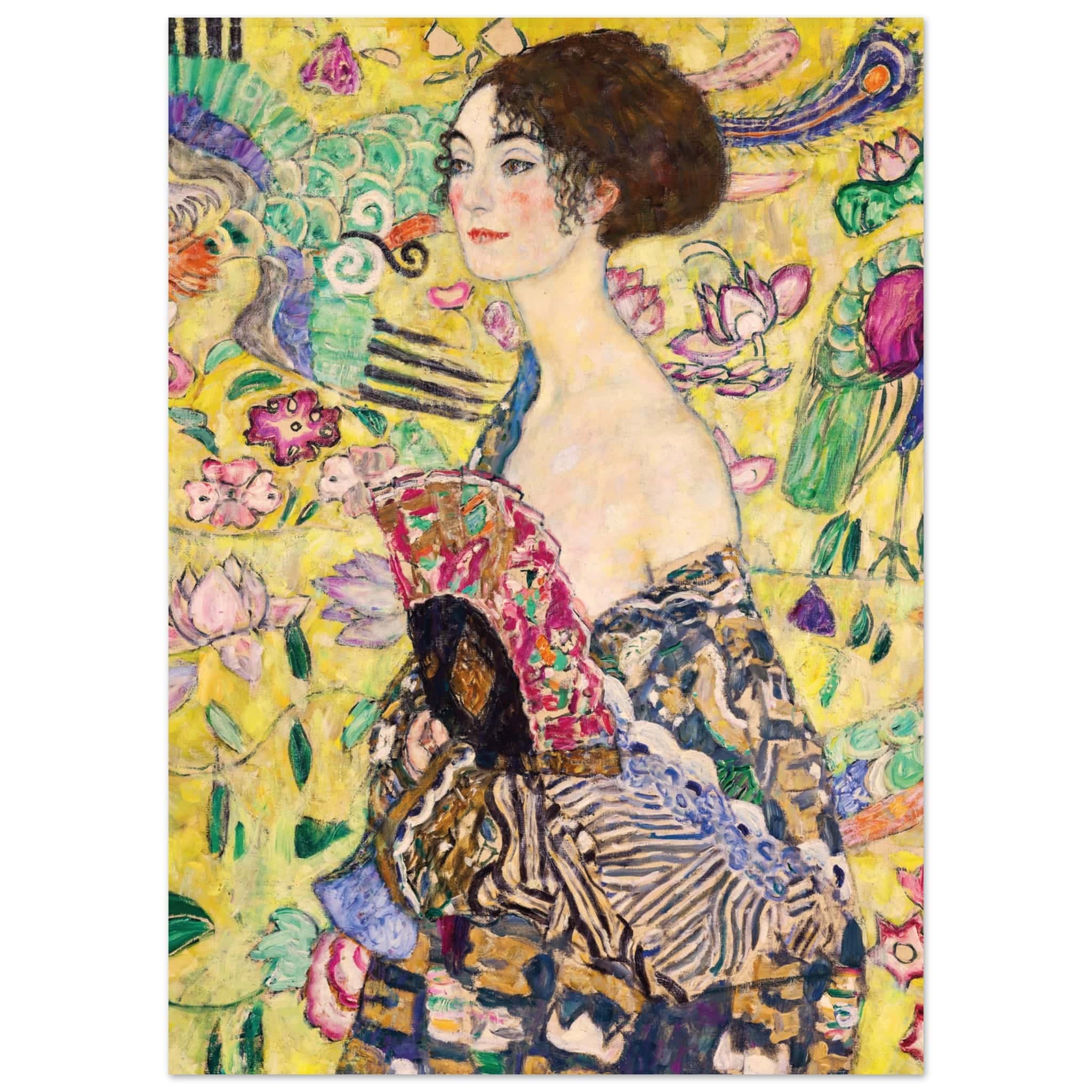 Artfulprints Poster Gustav Klimt - Lady with a fan - 50x70 cm - Geel