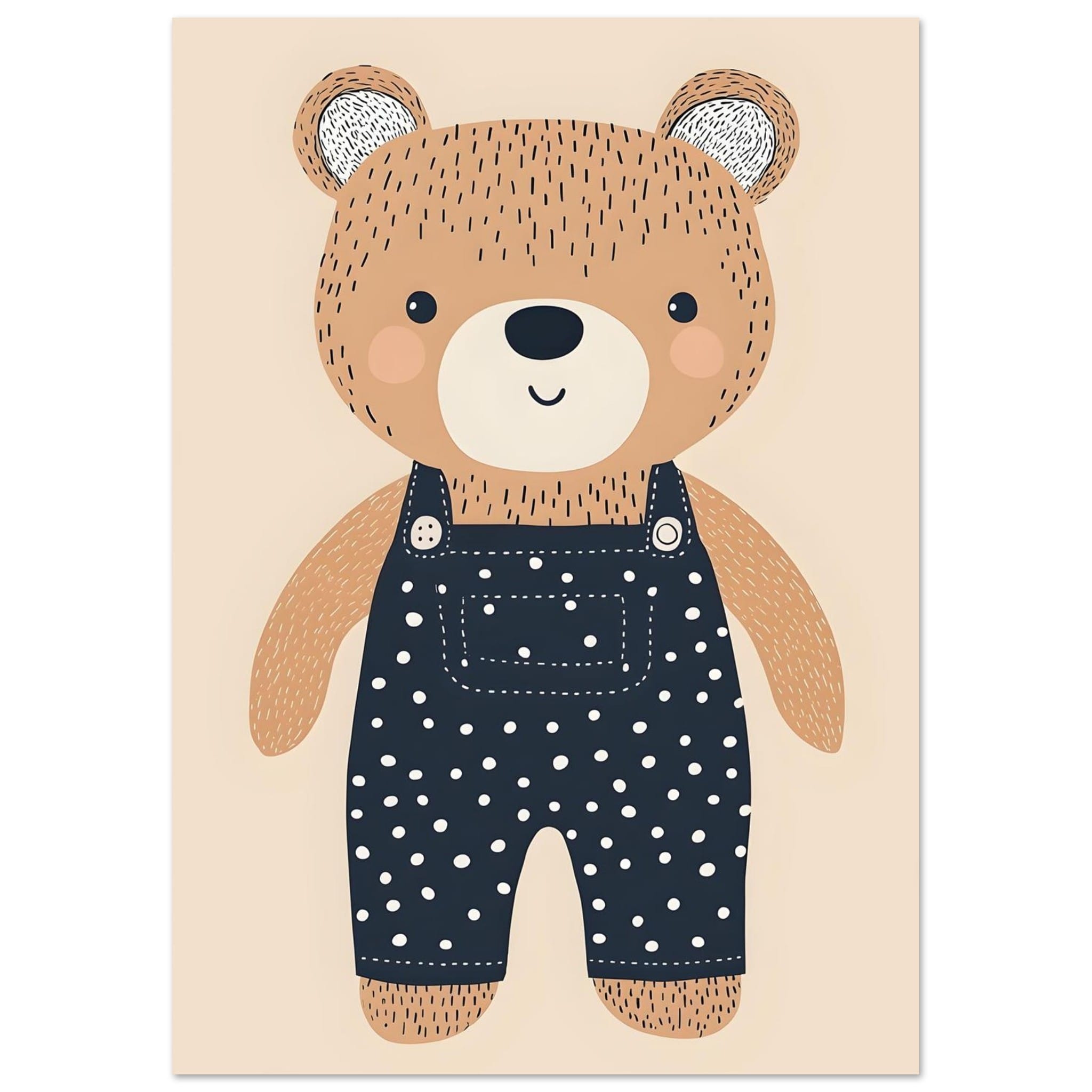 Artfulprints Poster Stoere beer in tuinbroek - A4 21x29.7 cm - Bruin
