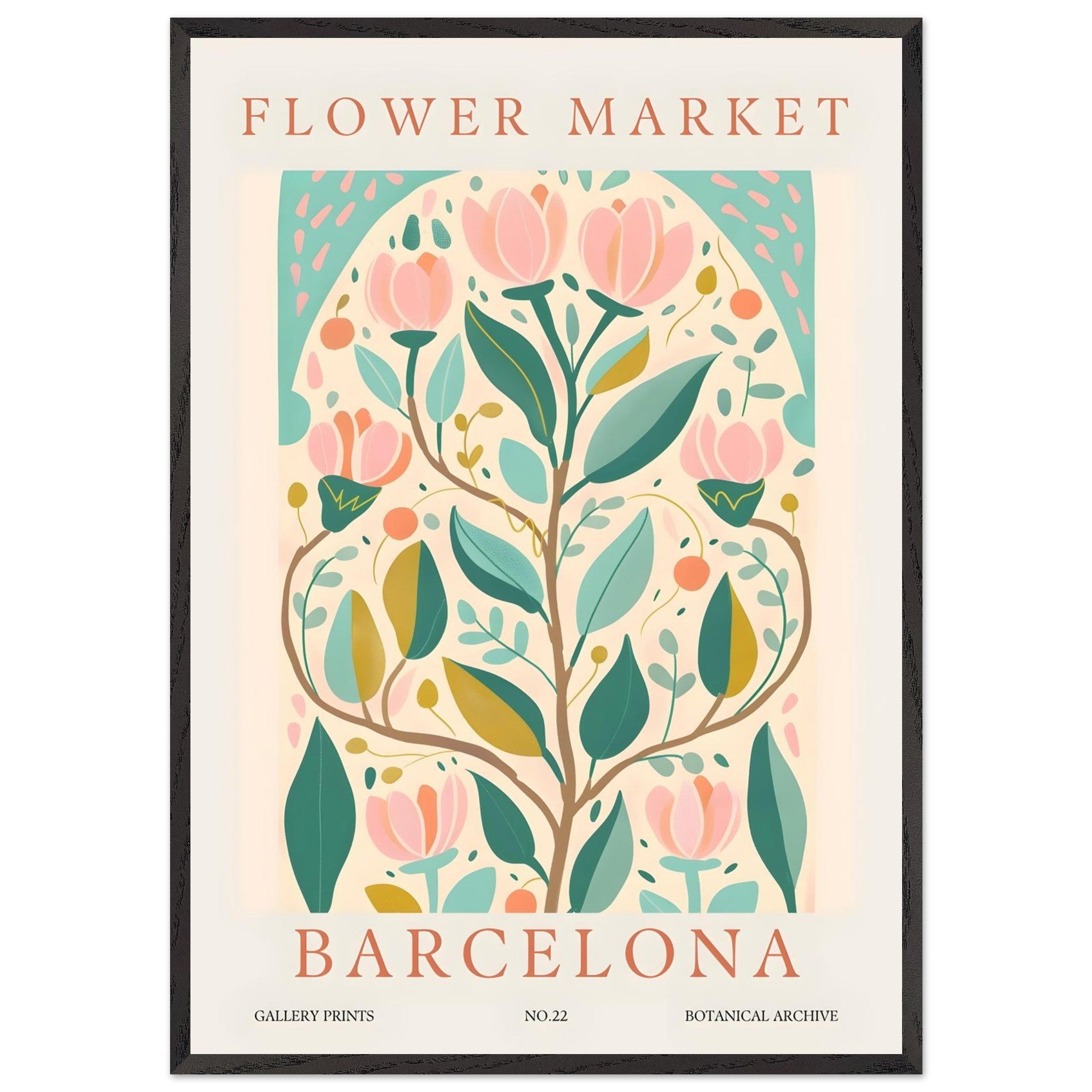 Artfulprints Poster met Lijst Flower market - Barcelona - 70x100 cm -