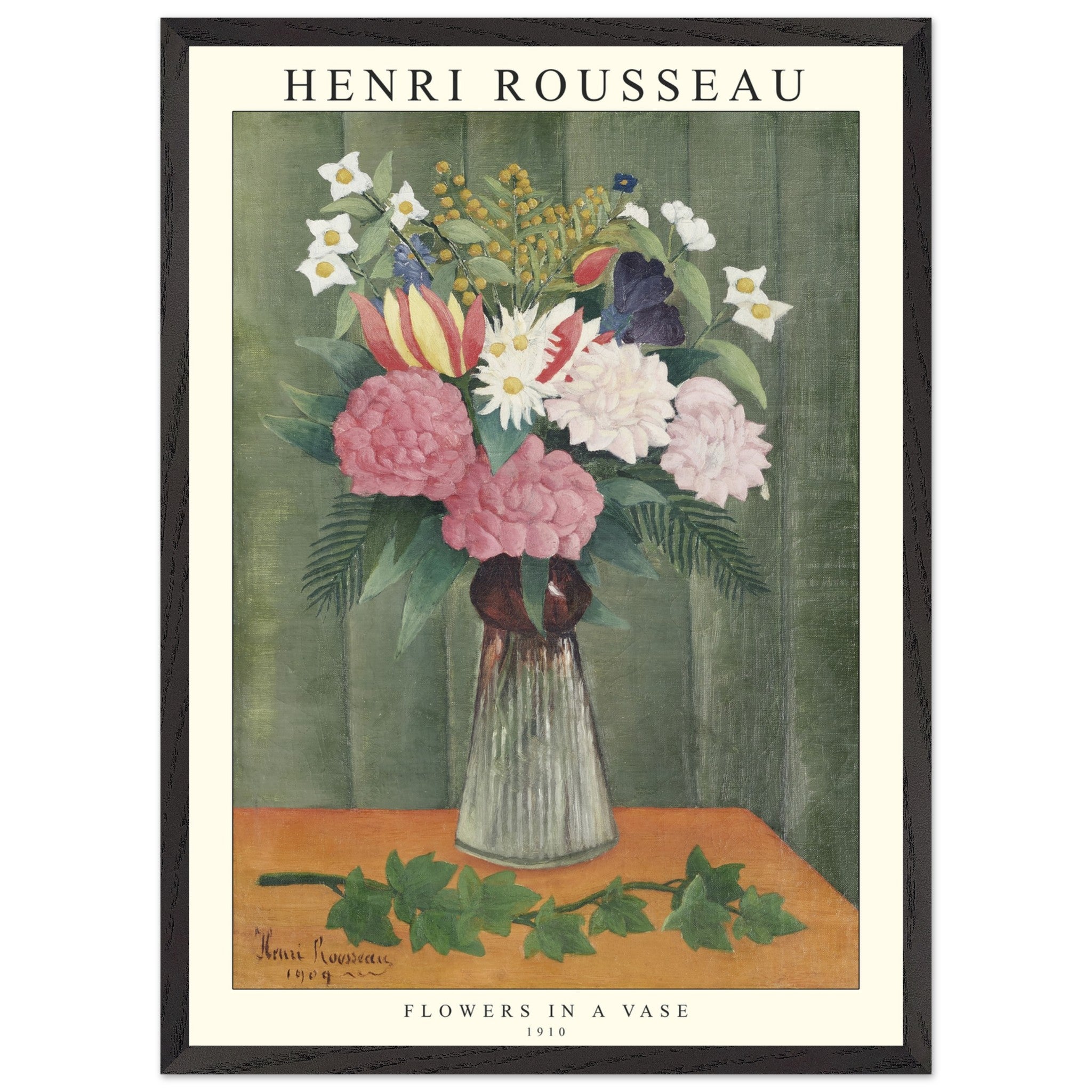 Artfulprints Poster met Lijst Henri Rousseau - Flowers in a vase - 50x