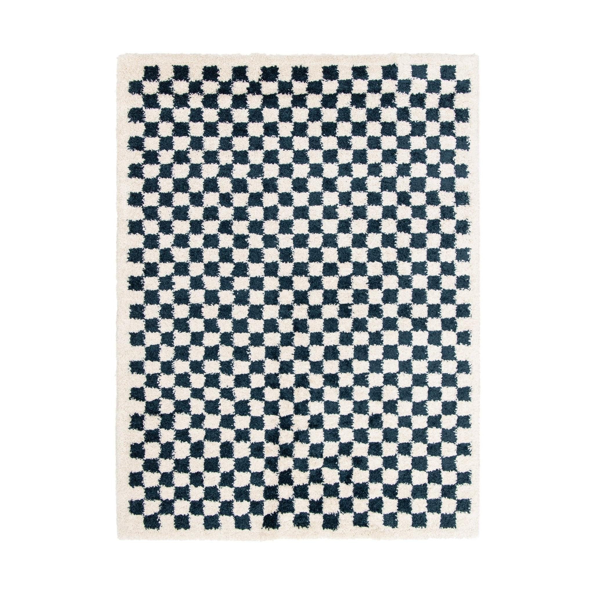 AFK Living vloerkleed Checkers - shaggy - blauw - 160 x 213 cm