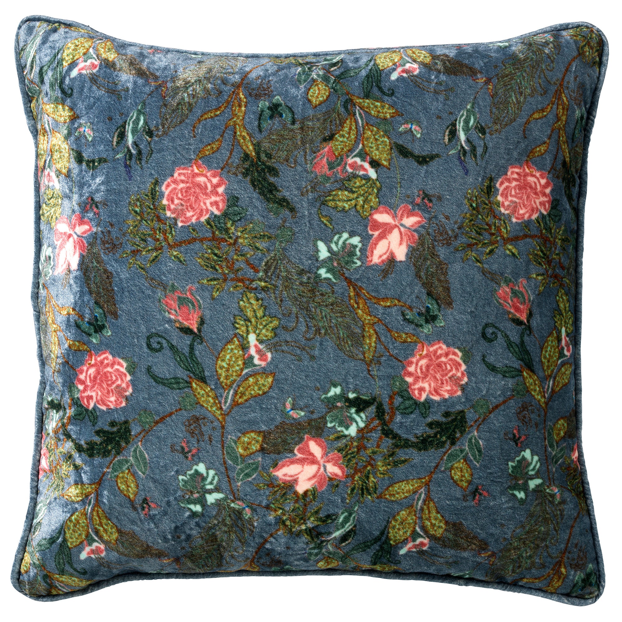 MIKKY - Kussenhoes 45x45 cm - velvet - bloemen - provincial blue - bla