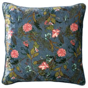 MIKKY – Sierkussen 45×45 cm – velvet – bloemen – provincial blue – bla MIKKY – Sierkussen 45×45 cm – velvet – bloemen – provincial blue – bla