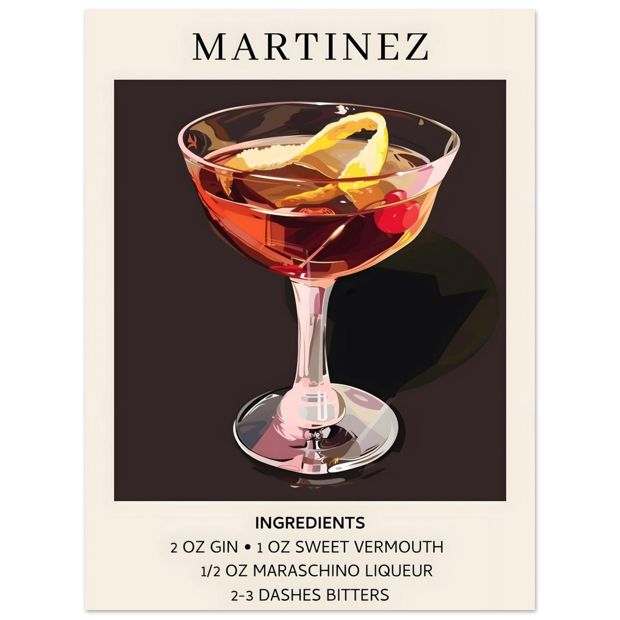 Artfulprints Poster Martinez cocktail - Ingrediënten - 30x40 cm - Zwar