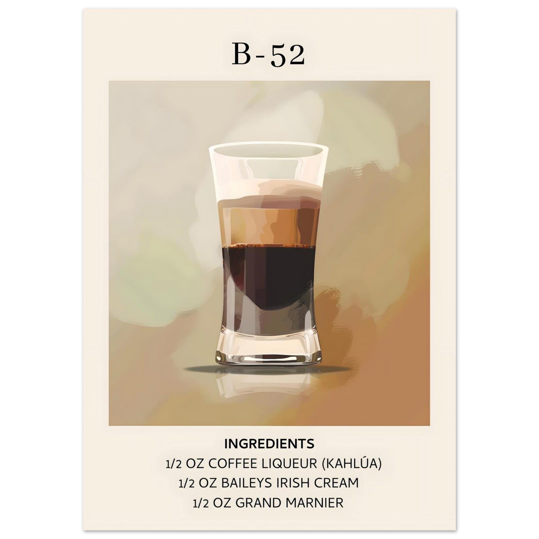 Artfulprints Poster B-52 cocktail - Ingrediënten - 50x70 cm - Bruin