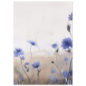 Artfulprints Poster Flower aquarel 3 – A4 21×29.7 cm – Blauw