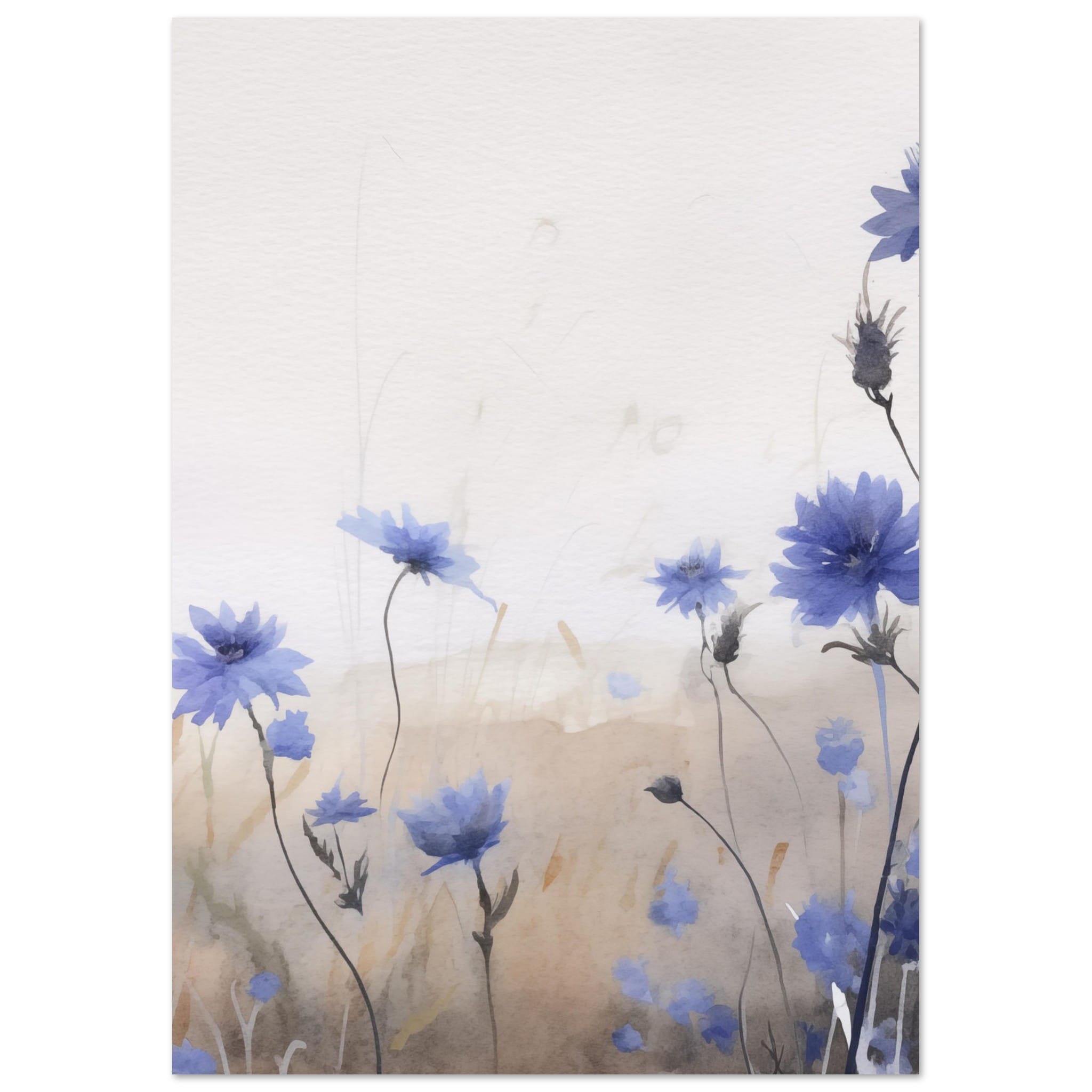 Artfulprints Poster Flower aquarel 3 - A4 21x29.7 cm - Blauw