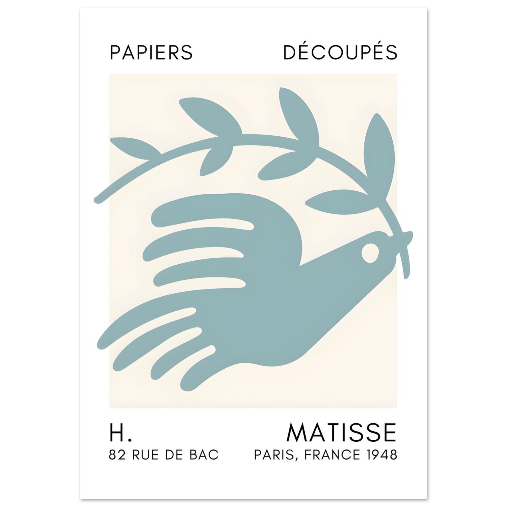 Artfulprints Poster Matisse – Peace dove turquoise - A4 21x29.7 cm - T