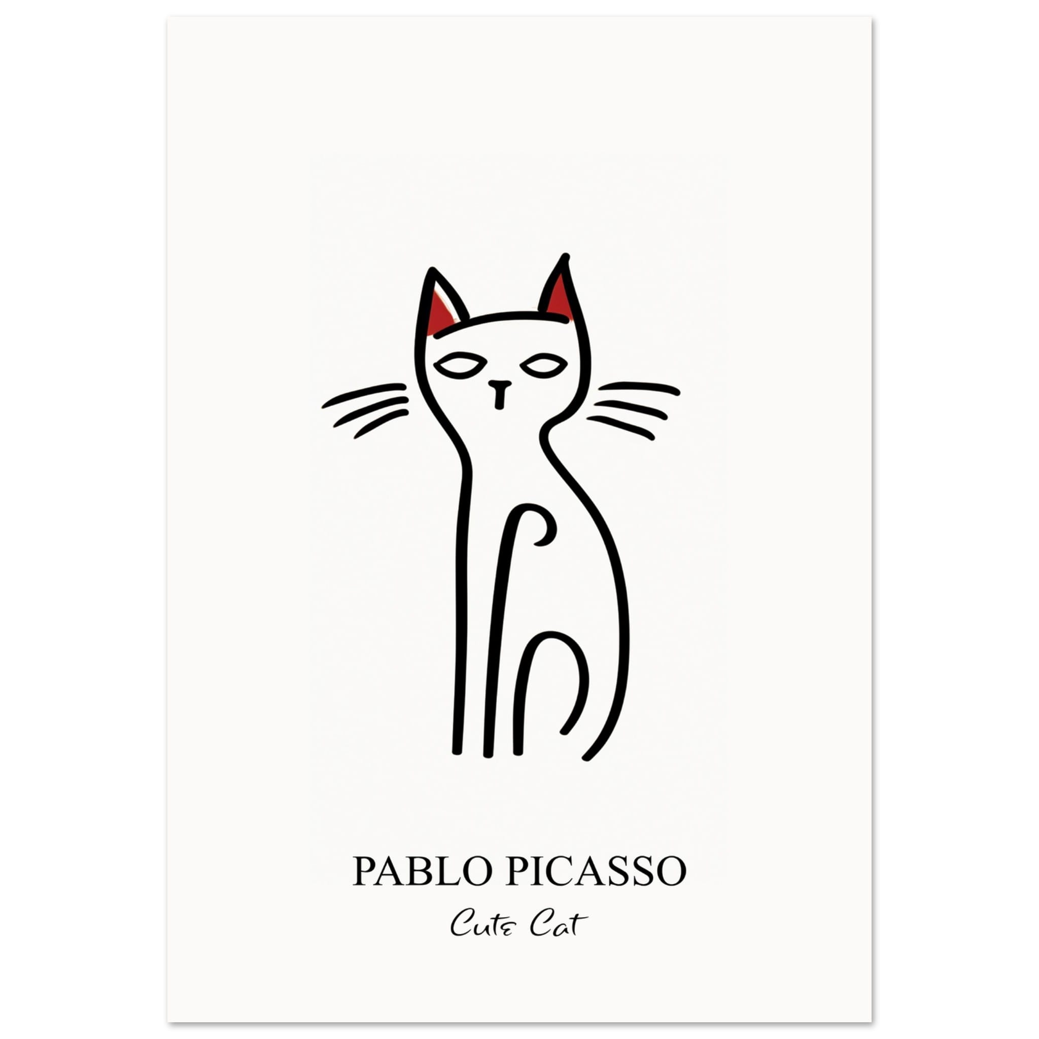 Artfulprints Poster Pablo Picasso - Cute cat - 70x100 cm - Zwart / Wit