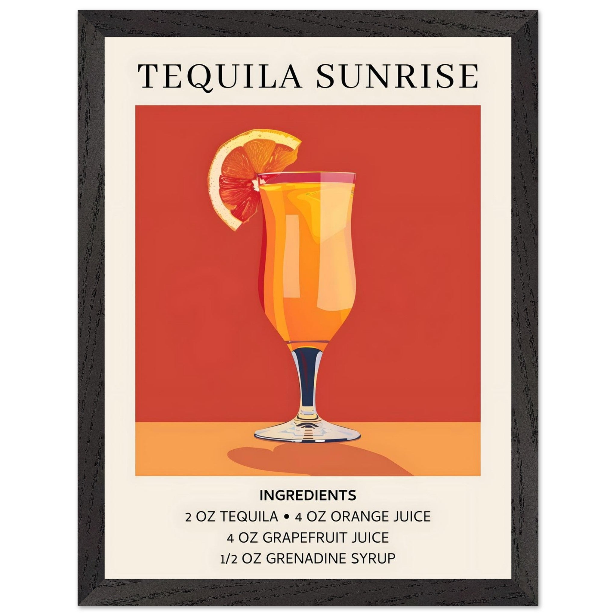 Artfulprints Poster met Lijst Tequila Sunrise cocktail - Ingrediënten