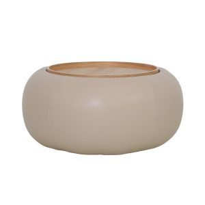 DÉJA Living Salontafel Draby – Rond Taupe/Naturel – Incl. Opbergruimte