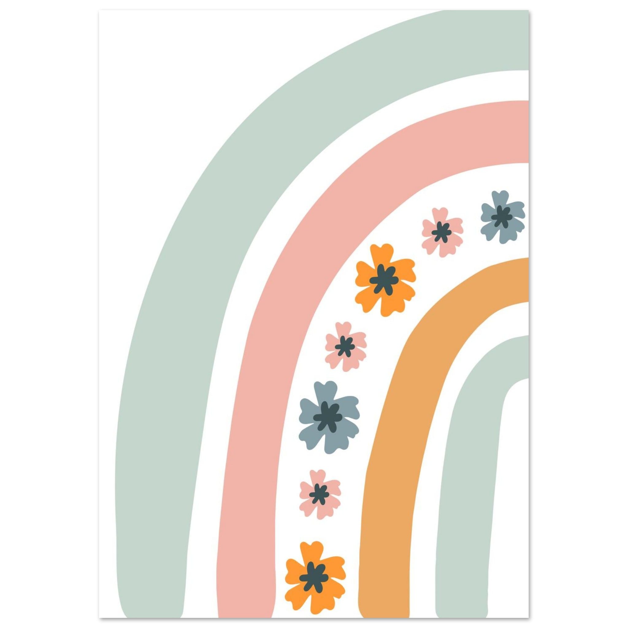Artfulprints Poster Regenboog met bloemen I - A4 21x29.7 cm - Meerkleu