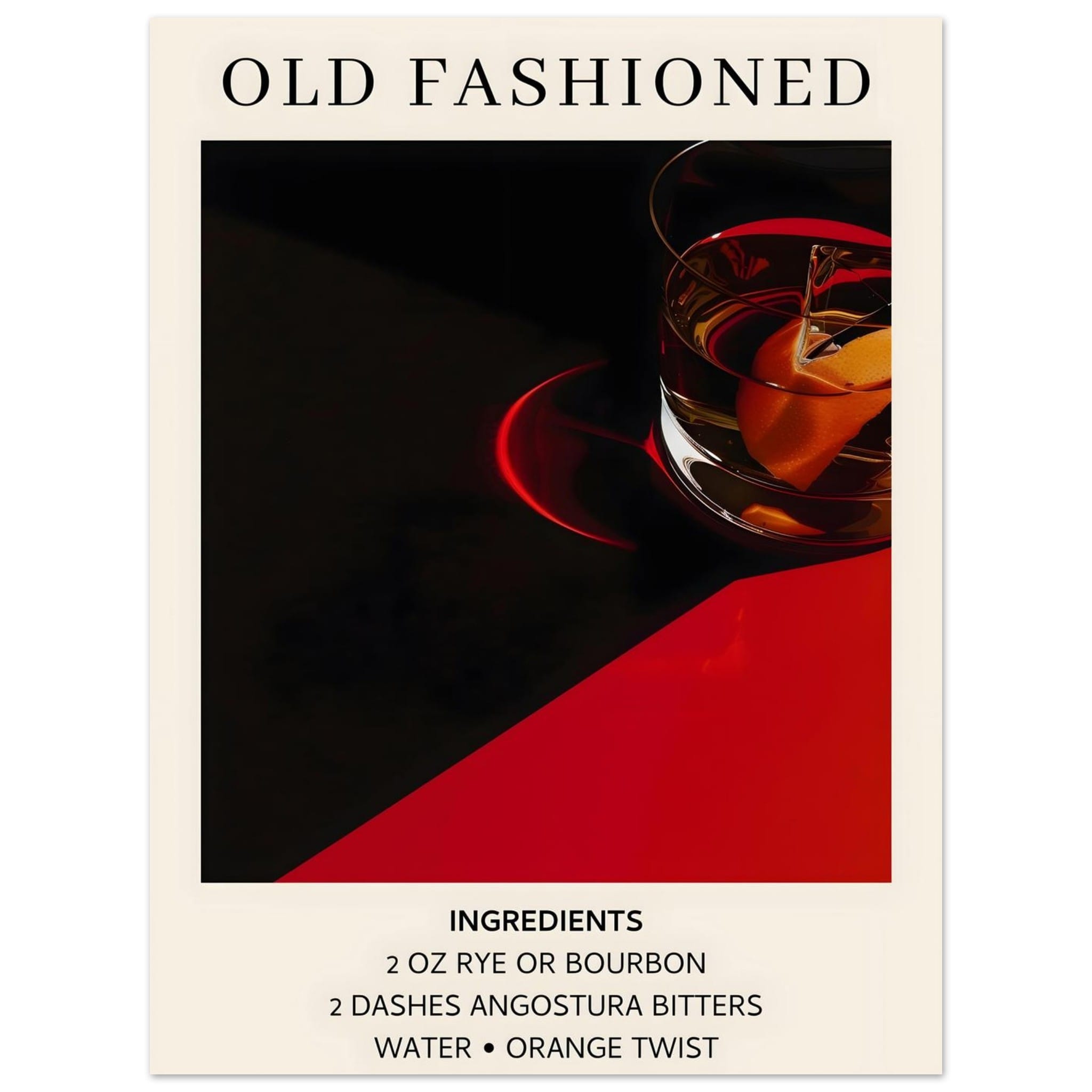 Artfulprints Poster Old Fashioned cocktail - Ingrediënten - 30x40 cm -
