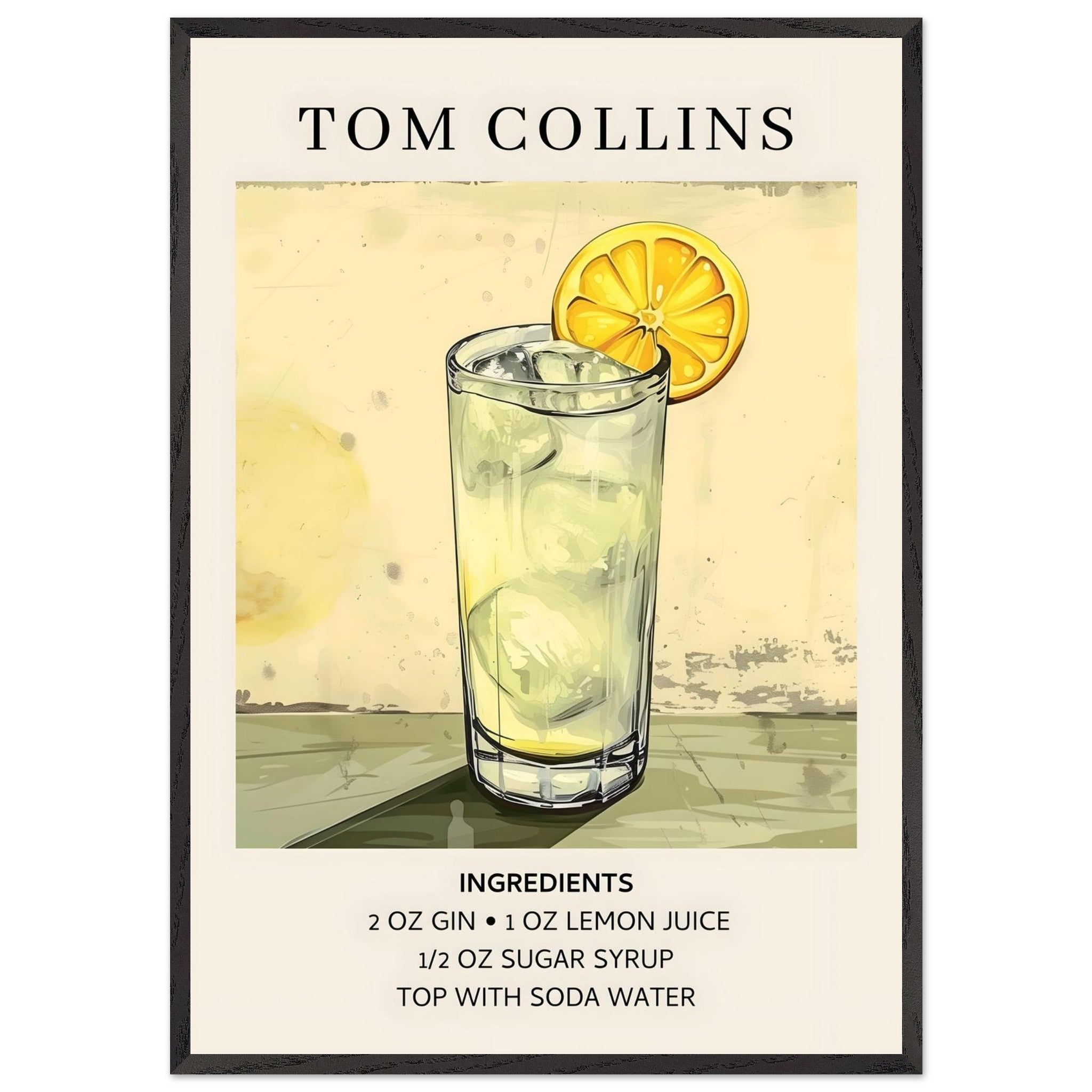 Artfulprints Poster met Lijst Tom Collins cocktail - Ingrediënten - 70