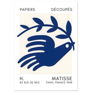 Artfulprints Poster Matisse – Peace dove navy blue II – A4 21×29.7 cm