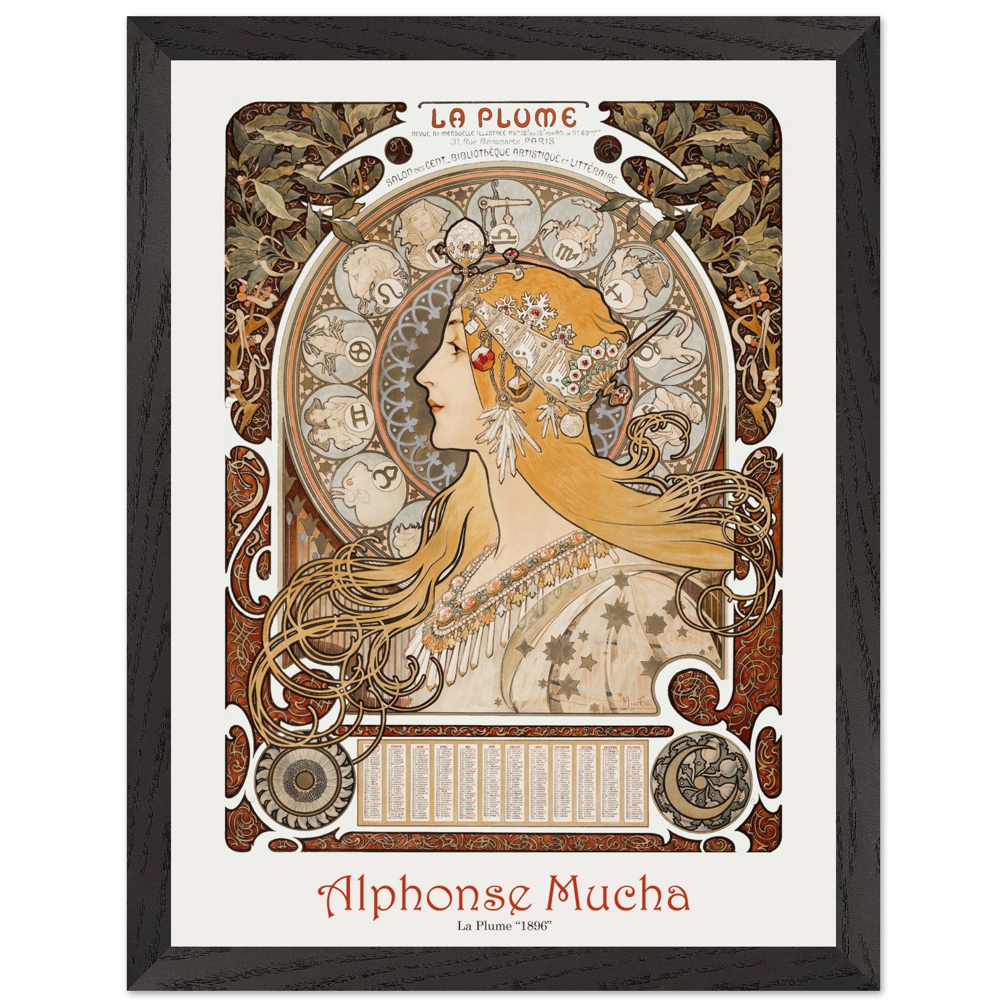 Artfulprints Poster met Lijst Alphonse Mucha - La plume - 30x40 cm - B