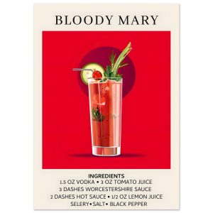 Artfulprints Poster Bloody Mary cocktail – Ingrediënten – A4 21×29.7 c