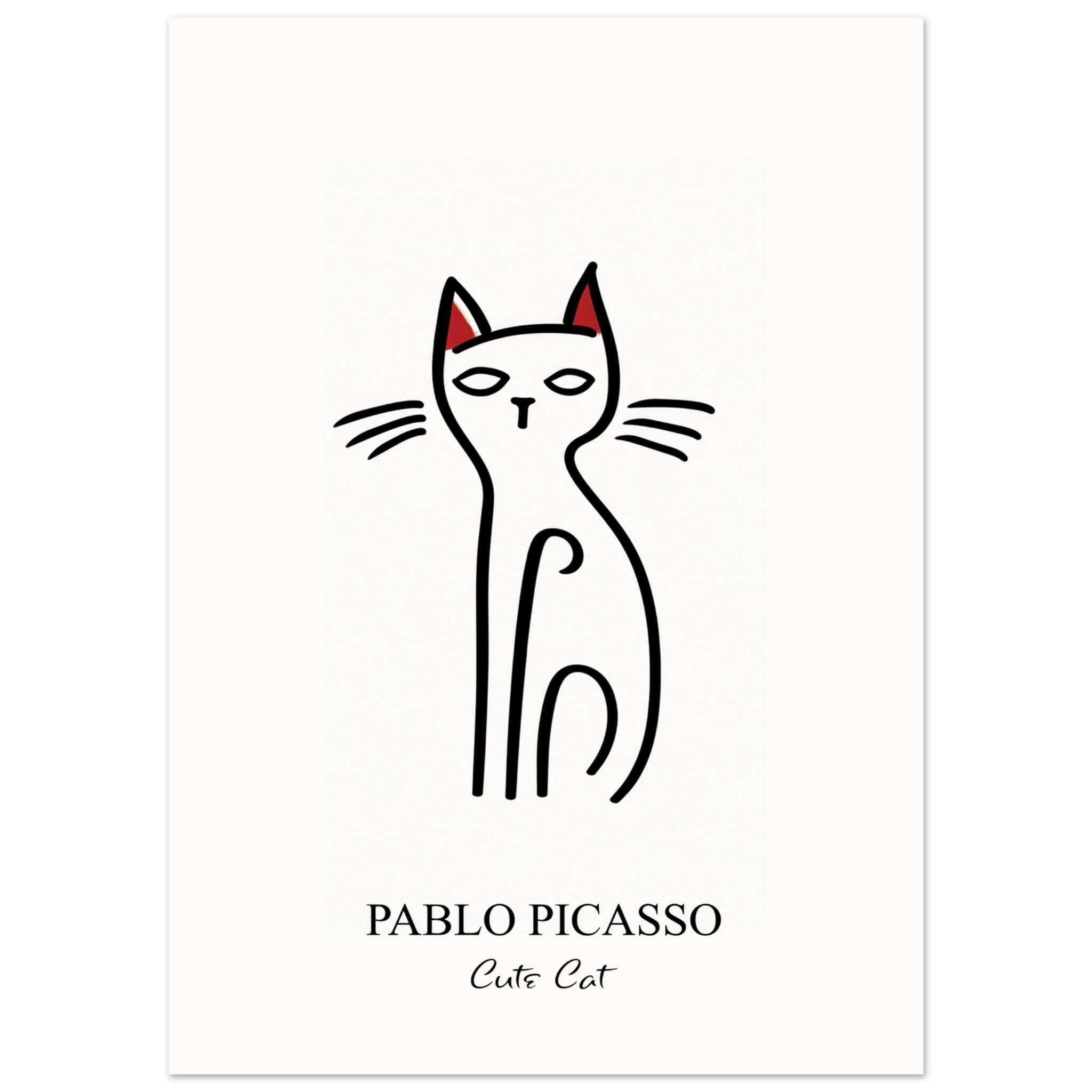 Artfulprints Poster Pablo Picasso - Cute cat - 50x70 cm - Zwart / Wit