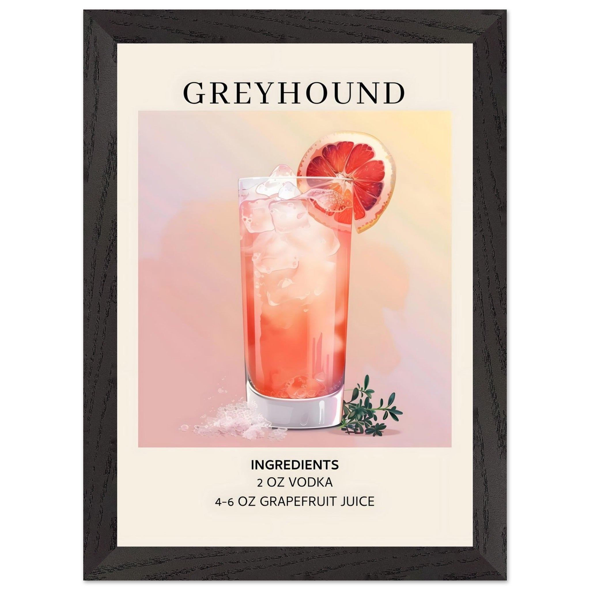 Artfulprints Poster met Lijst Greyhound cocktail - Ingrediënten - A4 2