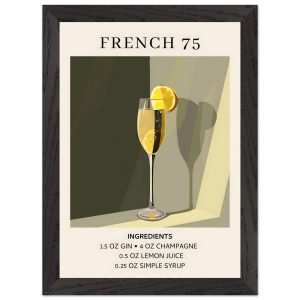 Artfulprints Poster met Lijst French 75 cocktail – Ingrediënten – A4 2 Artfulprints Poster met Lijst French 75 cocktail – Ingrediënten – A4 2