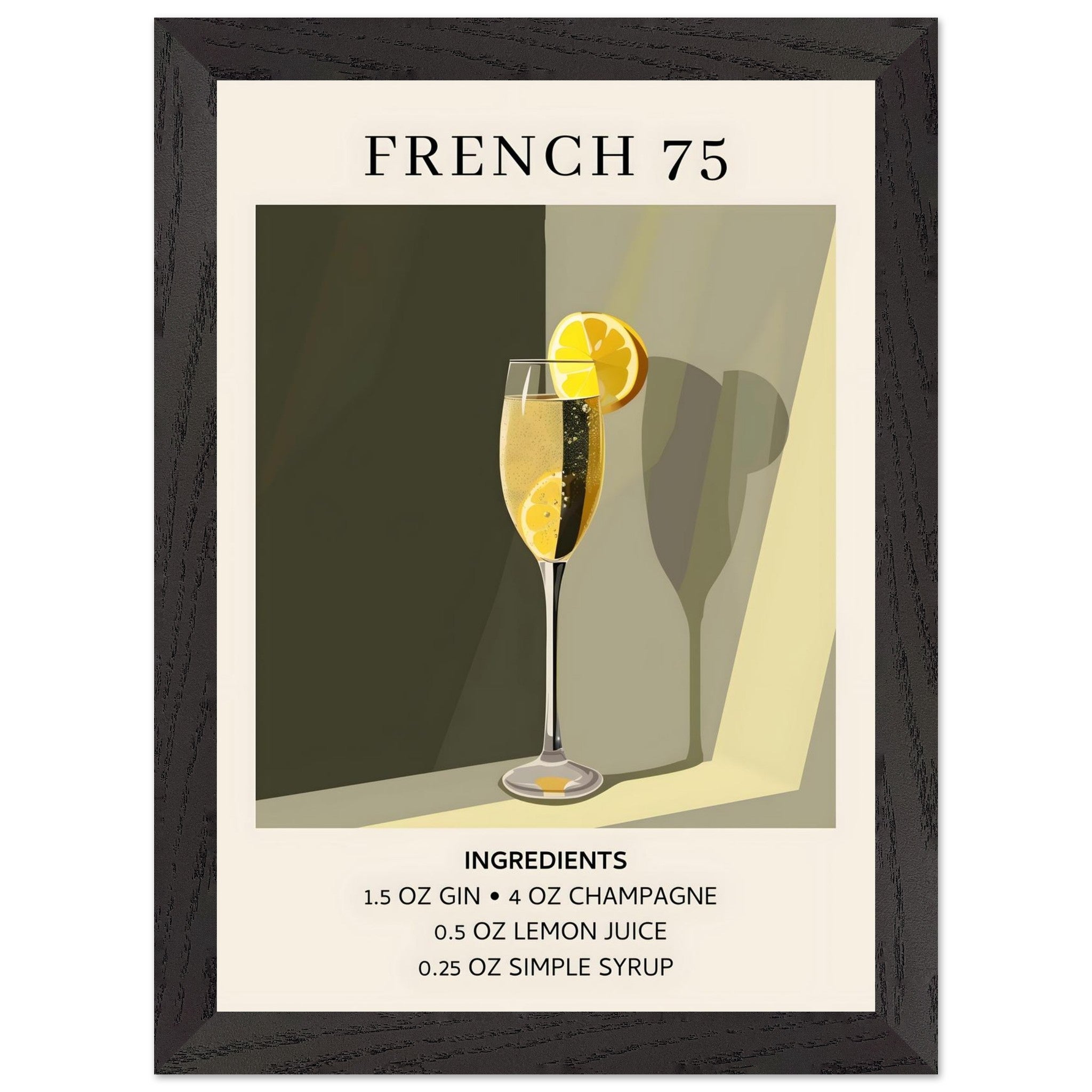 Artfulprints Poster met Lijst French 75 cocktail - Ingrediënten - A4 2