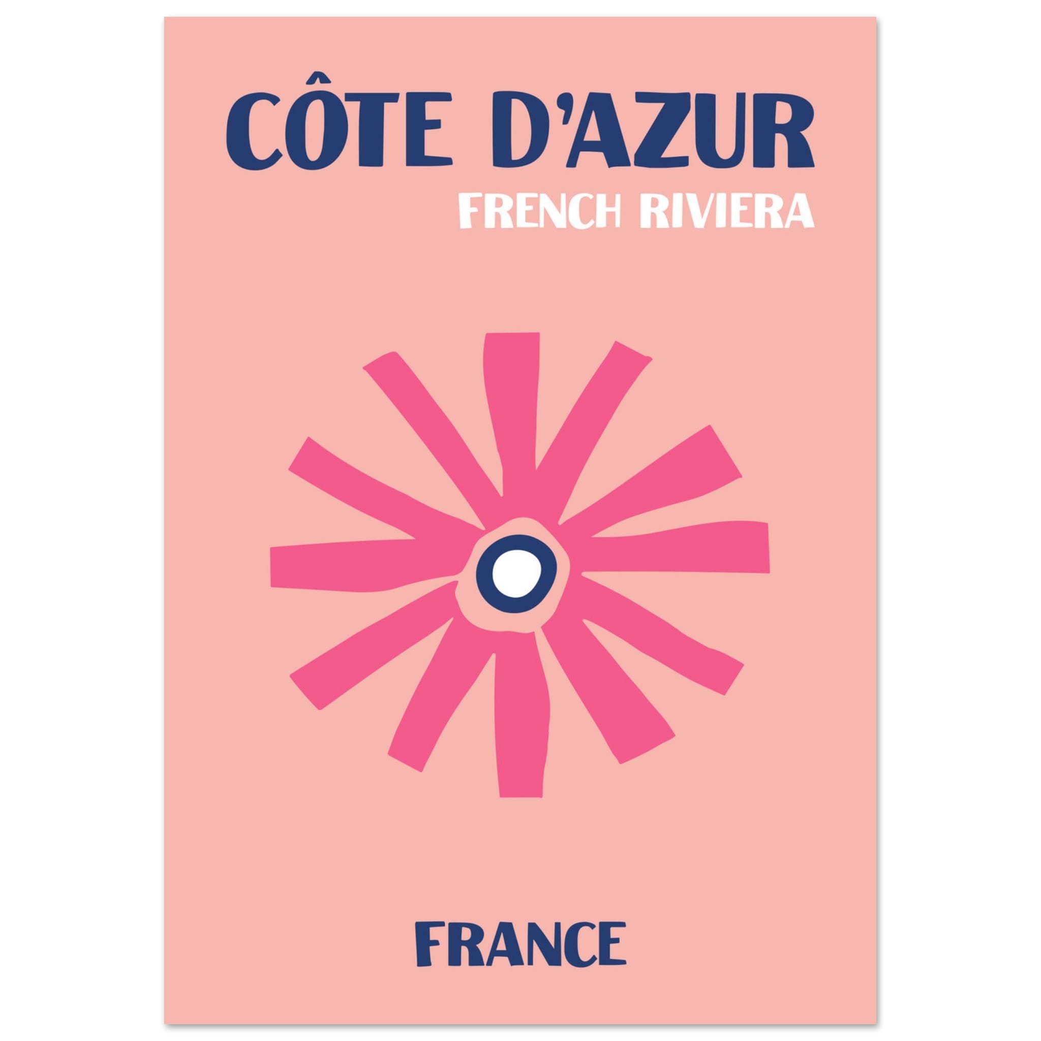 Artfulprints Poster Frankrijk - Cote d'Azur - A4 21x29.7 cm - Roze