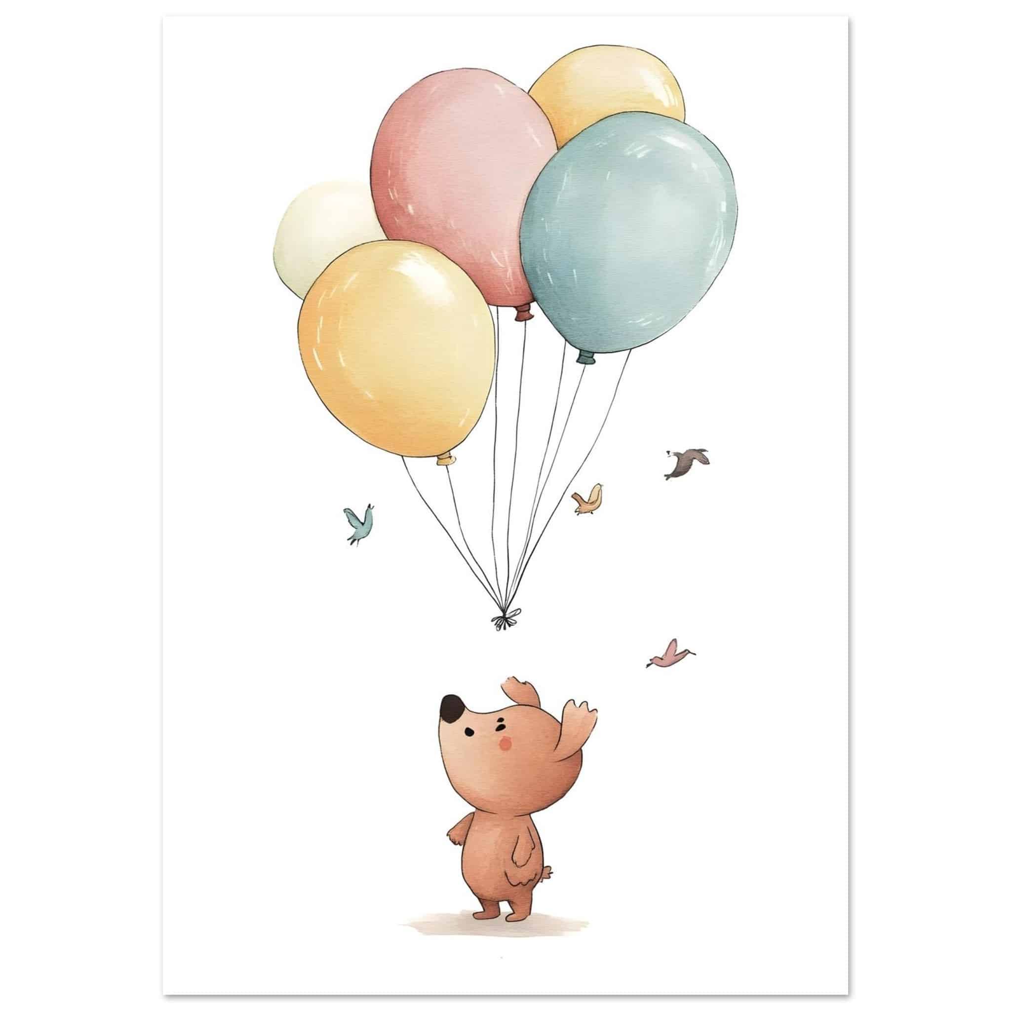 Artfulprints Poster Beer en ballonnen - 70x100 cm - Meerkleurig