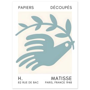 Artfulprints Poster Matisse – Peace dove turquoise – 30×40 cm – Turquo