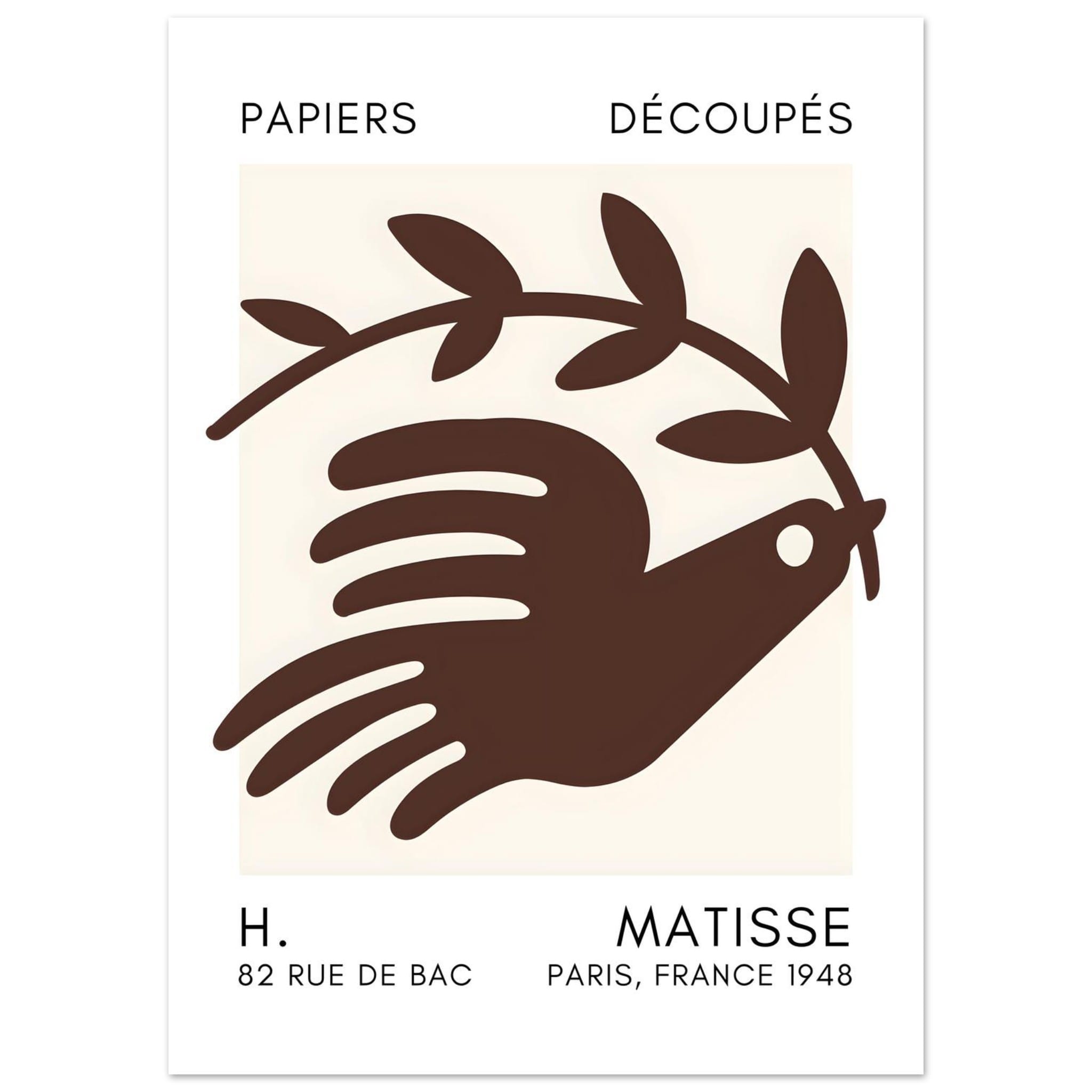 Artfulprints Poster Matisse – Peace dove brown - 50x70 cm - Bruin