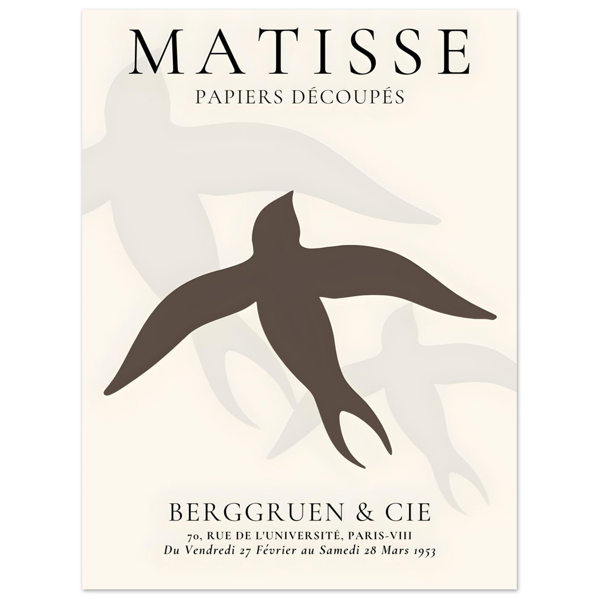 Artfulprints Poster Matisse - Birds silhouettes - 30x40 cm - Bruin