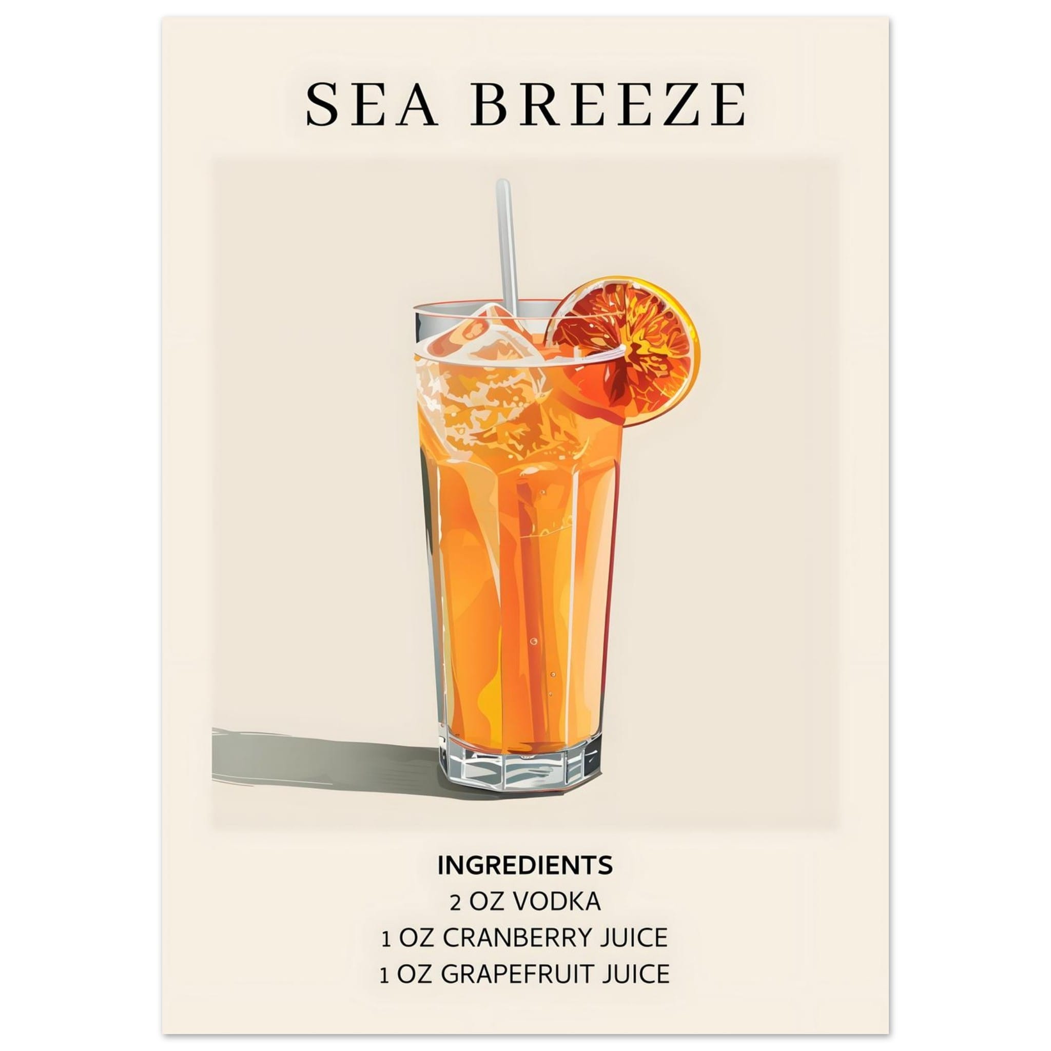 Artfulprints Poster Sea Breeze cocktail - Ingrediënten - 50x70 cm - Or