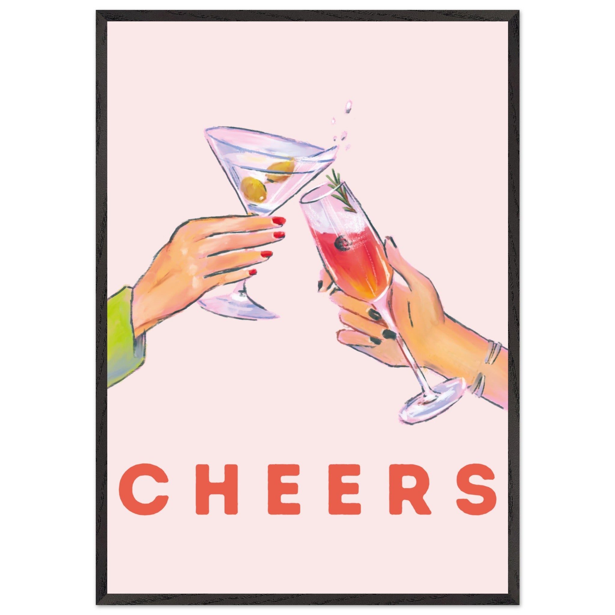 Artfulprints Poster met Lijst Cheers with cocktails - 70x100 cm - Roze