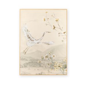 Art for the Home Canvas met handgeschilderde details – Crane with blos